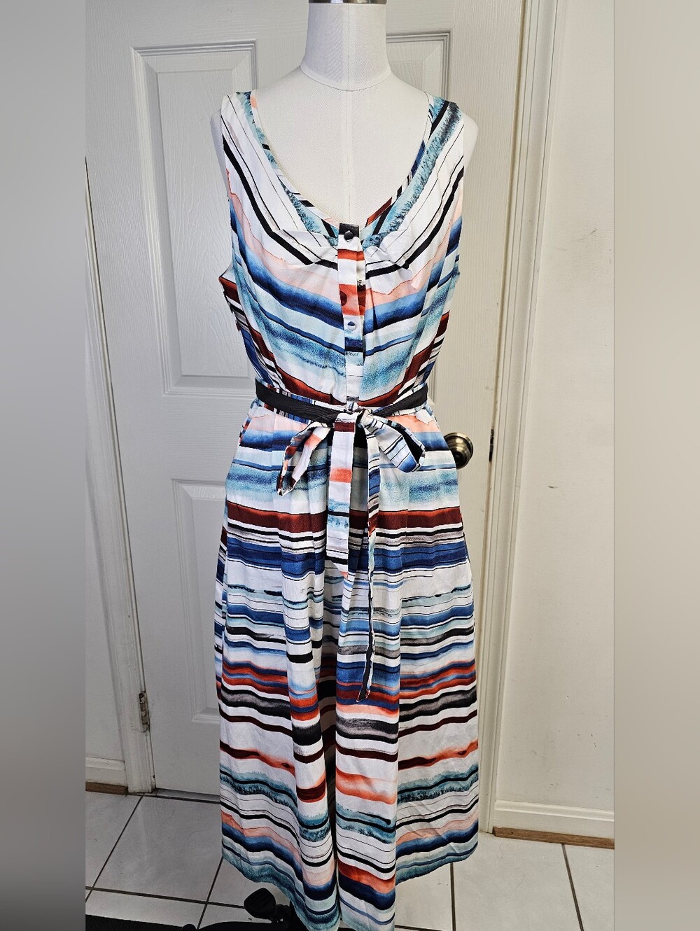 Moulinette Soeurs Anthro Afterlight Dress Striped Watercolor Blue Orange Size 12